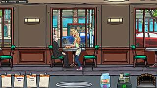 What happens to Jenny on her first day as waitress in hentai game