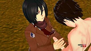 Mikasa jerks eren off before he fucks her passionately