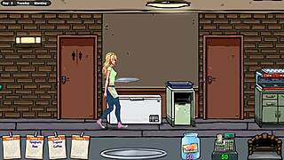 What happens to Jenny on her first day as waitress in hentai game