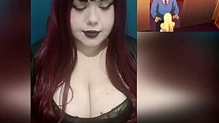 Redhead Goth Wife Plays With Huge Tits While Watching Hentai