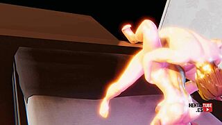 Characters in costumes share passionate encounter in hentai anime