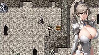 Big-breasted adventurer explores caves with harem.