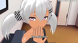 Smug anime girl dominates with fellatio 😏.