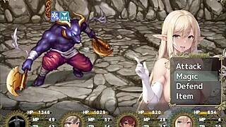 Big-breasted adventurer explores caves with harem.