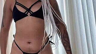 latina girl teases tight pussy in shorts during workout