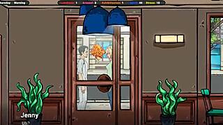 Sweet girl jerks off in shower hentai game!