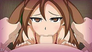 In hentai, a cute girl deepthroats monster cocks lovingly