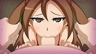 In hentai, a cute girl deepthroats monster cocks lovingly