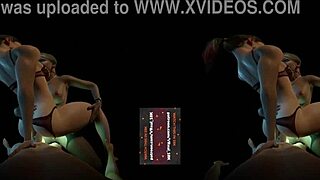 harley quinn and alexa bliss in lesbian threesome dp with glowing strapon orgasm