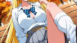 in this casual tale the ai hentai blonde spreads wide masturbating her dripping pussy solo