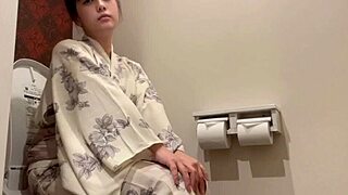 Yukata girl masturbates to erection