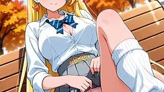 in this casual tale the ai hentai blonde spreads wide masturbating her dripping pussy solo