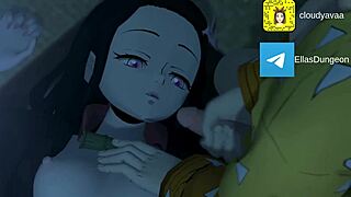 Nezuko Deepthroats Zenitsu's Cock Legs Spread Wide in Demon Slayer Hentai Anime Orgy
