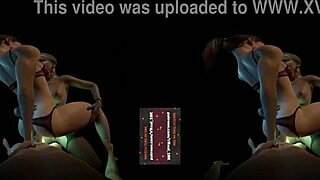 harley quinn and alexa bliss in lesbian threesome dp with glowing strapon orgasm