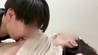 Who wouldn't kiss these milk-covered tits after deep Frenching this sexy Japanese amateur?