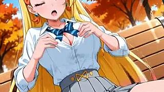 in this casual tale the ai hentai blonde spreads wide masturbating her dripping pussy solo