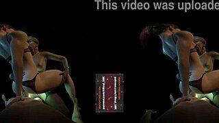 harley quinn and alexa bliss in lesbian threesome dp with glowing strapon orgasm