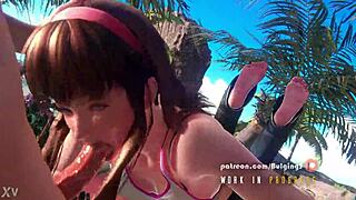 hitomi's dead or alive blowjob turns into 3d anime face fuck
