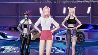 MMD EXID Pink Hot Dance Features Ahri Seraphine Akali K/DA League Legends Hentai Vibes