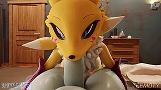 Renamon slurps huge furry cock pov blowjob nipples tits monster deepthroat