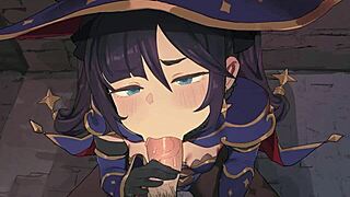 Oh man, Genshin Mona gives sloppy Japanese blowjob super erotic VC overload!