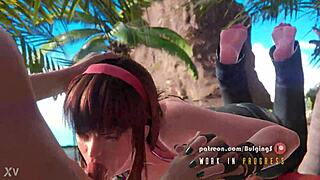 hitomi's dead or alive blowjob turns into 3d anime face fuck