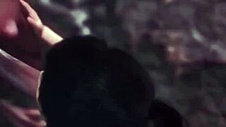 heart pounding watching busty brunette deepthroat demon cock on knees