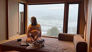 bathhouse beauty slips out of yukata for homemade fuck. curvy japanese gf licked kissed poolside