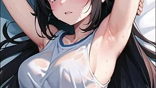 Young beauties stare seductively showing sexy armpits – dare you look?