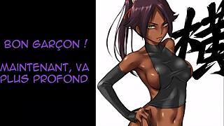 hints of yoruichi's commanding bleach femdom joi whispering french temptations softly