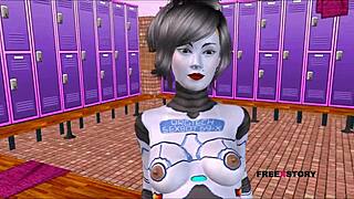 damn, this sexy sexbot poses hot then rides dick reverse cowgirl