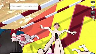 submissive male endures ball kicks in hentai game bdsm scene