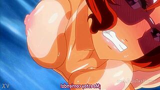 Redhead shakes massive tits in raw hentai action