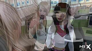 Fashionbusiness humiliation ramps up at work in this anime game scene