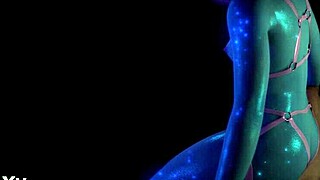 Blue succubus demon grinds and rides monster cock lap dance