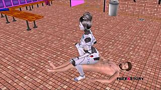 damn, this sexy sexbot poses hot then rides dick reverse cowgirl