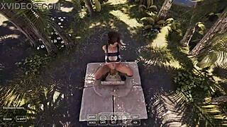Lara Croft lubes dildo with pussy juices to spark lust mark