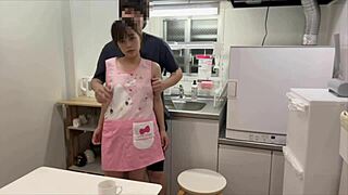 cohabiting couple bangs every three hours kitchen apron doggy