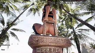 Lara Croft lubes dildo with pussy juices to spark lust mark