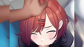 madoka from idolmaster kneels for deep pov blowjob in hentai