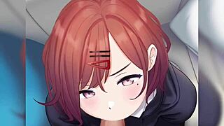 madoka from idolmaster kneels for deep pov blowjob in hentai