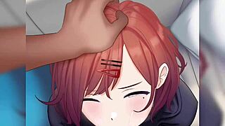 madoka from idolmaster kneels for deep pov blowjob in hentai