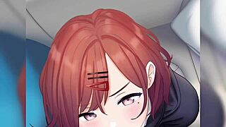 madoka from idolmaster kneels for deep pov blowjob in hentai