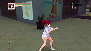 Red haired lady strips curs pantsu for erotic hentai game sex scene