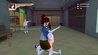 Red haired lady strips curs pantsu for erotic hentai game sex scene