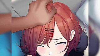 madoka from idolmaster kneels for deep pov blowjob in hentai