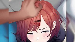 madoka from idolmaster kneels for deep pov blowjob in hentai