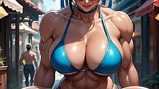 whoa chun-li flashing her muscular gym bod and big tits ass... total exhibitionist heat 🔥💦🏋️