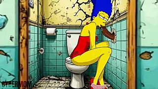 Married housewife sneaks public gloryhole fun in simpsons restroom parody