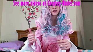 young petite cosplay girl strips undresses and masturbates kawaii anime style